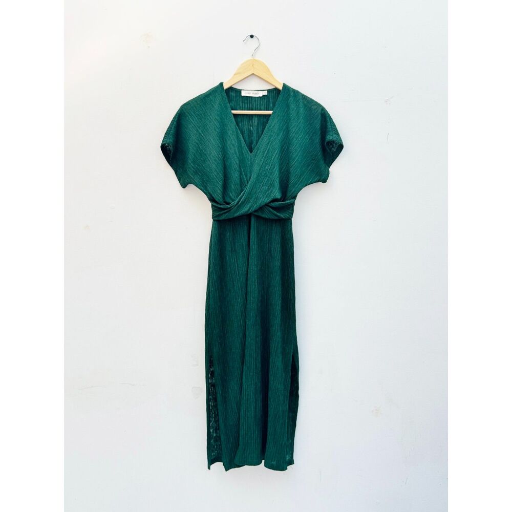 Floret Studios Emerald Green Crinkle Twist Front Midi Dress Size XS